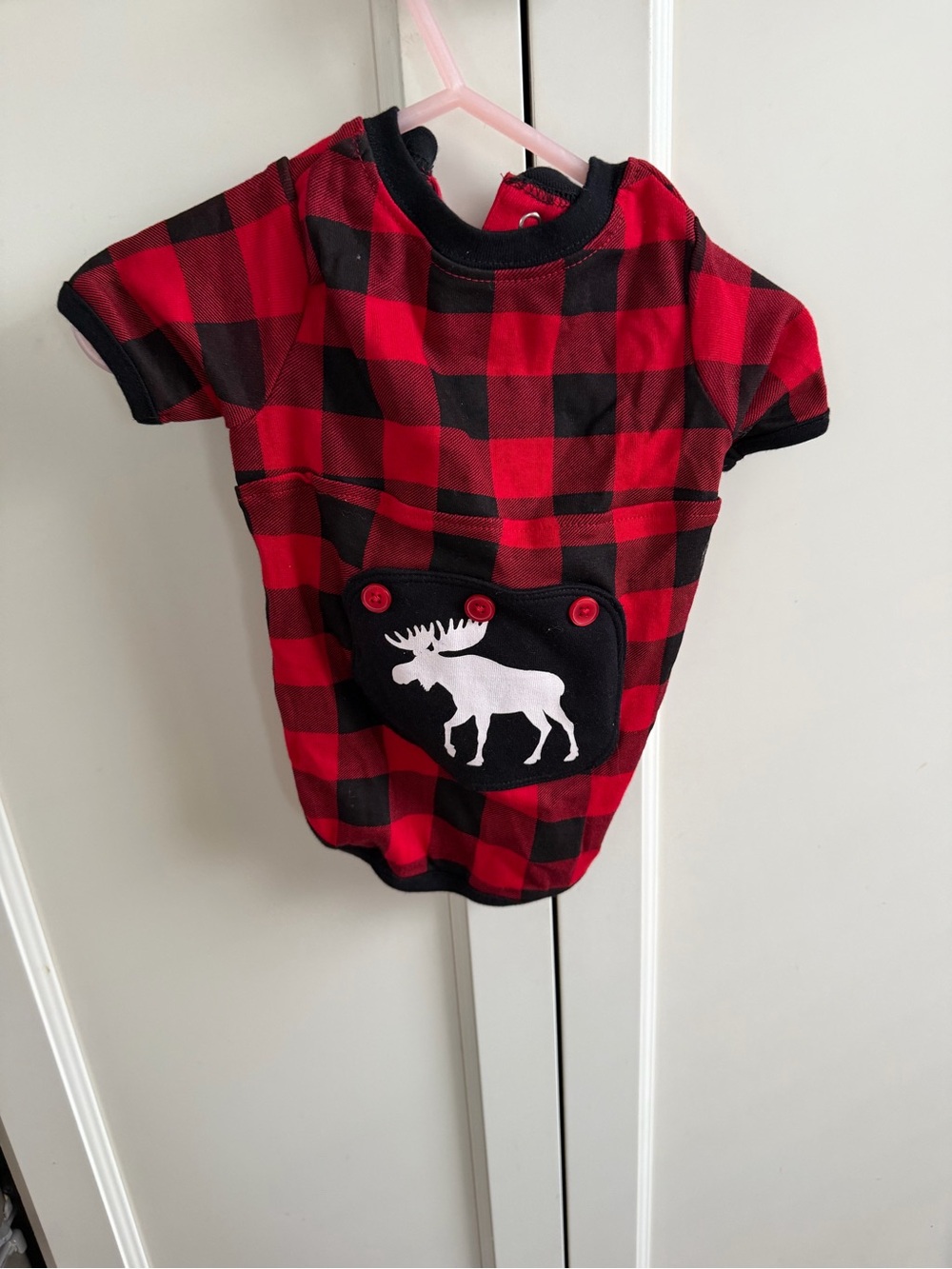 Hatley Small Red & Black Buffalo Plaid Dog Tee with Moose Pocket